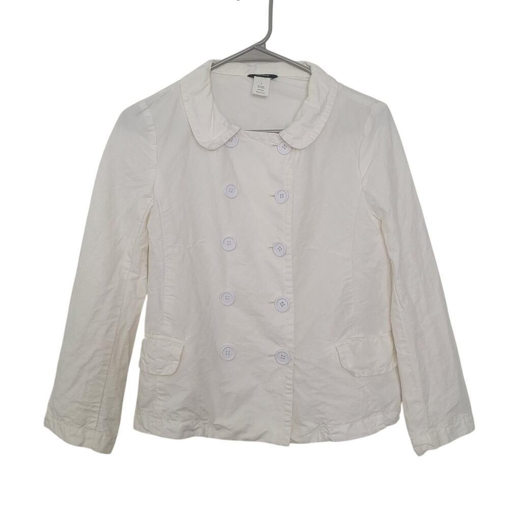 Y2k J. Crew Linen Blend Pea Coat Peter Pan Collar Jacket Sz 2 Cream Preppy Twee